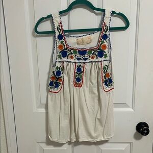 Zara White Tank Top with Vibrant Embroidery